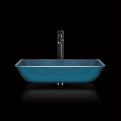 Rettangolo blu indurito del lavandino blu della ciotola di vetro sopra la lunghezza di contro 460mm