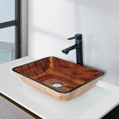 I lavabi rettangolari del bagno dell'OEM scortecciano il lavandino di vetro temperato fatto a mano della nave di Brown