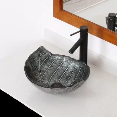 Il grande lavandino ovale a forma di foglia della nave ha temperato Gray Countertop di vetro