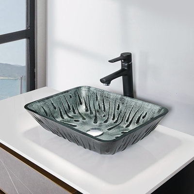 Mano della colata di Gray Rectangular Vessel Sink Hot che spilla il lavandino di vetro temperato di vanità