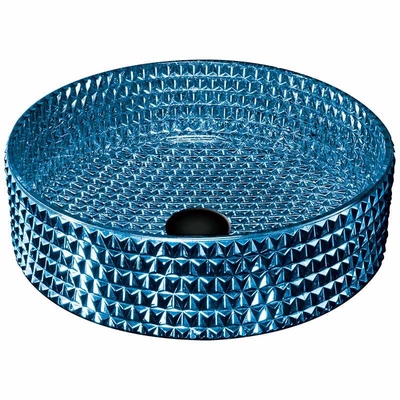 Lavabo di vetro moderno blu elettrolitico, lavandino di vetro blu della nave