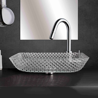 il Super Clear di vetro dell'hotel del lavabo della ciotola del lavandino del quadrato spesso di 12mm ha temperato il vetro