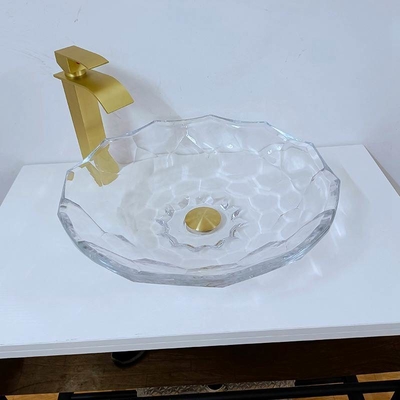 Bacino sfaccettato trasparente di vetro Shinning del lavandino del bagno di forma del lavabo