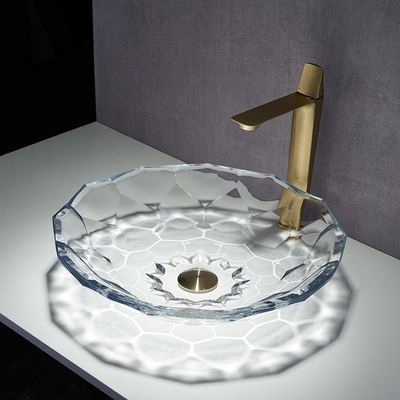 Bacino sfaccettato trasparente di vetro Shinning del lavandino del bagno di forma del lavabo