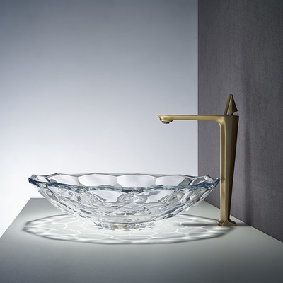 Bacino sfaccettato trasparente di vetro Shinning del lavandino del bagno di forma del lavabo