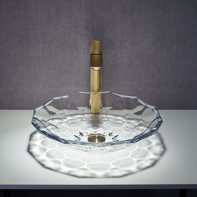 Bacino sfaccettato trasparente di vetro Shinning del lavandino del bagno di forma del lavabo