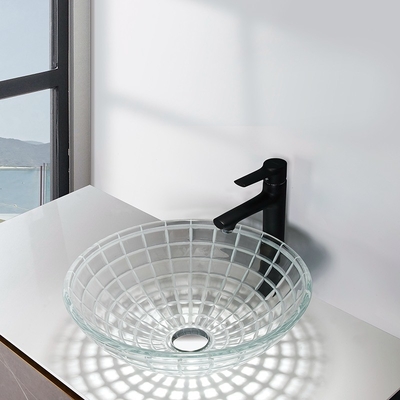 Lunghezza di vetro temperata della ciotola 420mm del lavabo intorno al lavandino di vetro di vanità della nave