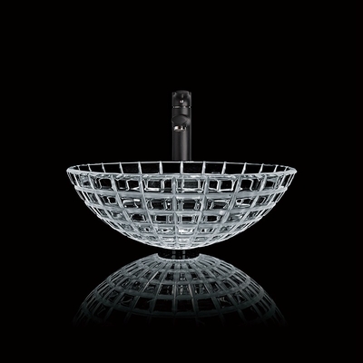 Lunghezza di vetro temperata della ciotola 420mm del lavabo intorno al lavandino di vetro di vanità della nave