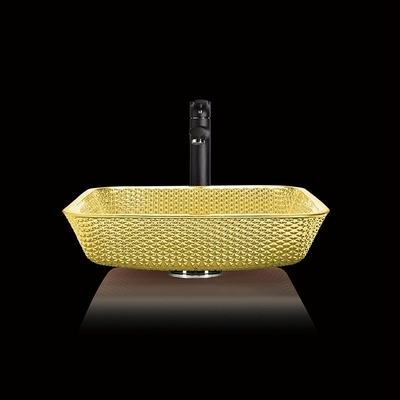 I lavandini cromati di vanità del controsoffitto quadrano la nave di vetro Crystal Luxury Gold Color