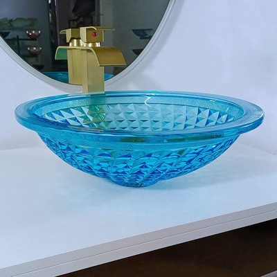 Il bagno blu artistico della nave affonda l'oceano Crystal Round Shape Vanity Sink