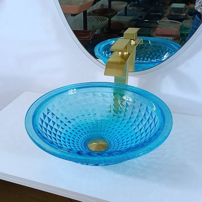 Il bagno blu artistico della nave affonda l'oceano Crystal Round Shape Vanity Sink