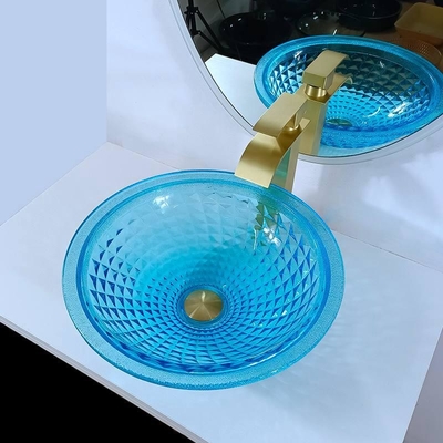 Il bagno blu artistico della nave affonda l'oceano Crystal Round Shape Vanity Sink
