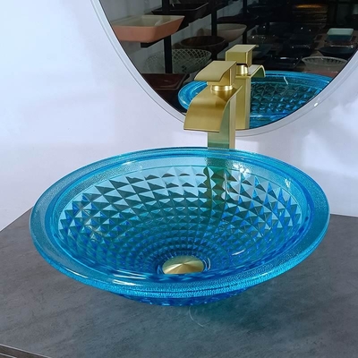 Il bagno blu artistico della nave affonda l'oceano Crystal Round Shape Vanity Sink