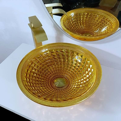 Mano dorata cromata Crystal Bathroom Vanity moderno del lavaggio del lavandino della ciotola di vetro trasparente