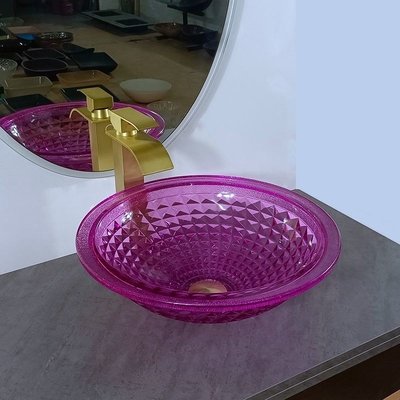 Ciotola di vetro del lavandino di porpora di Crystal Glass 12mm per altezza della toilette 140mm moderna