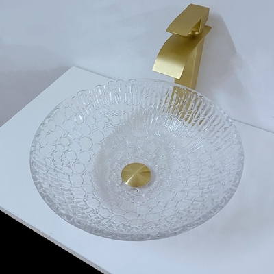 Ciotola di vetro artistica rotonda del lavandino della nave di Crystal Wash Basins 130mm dell'hotel per il bagno domestico