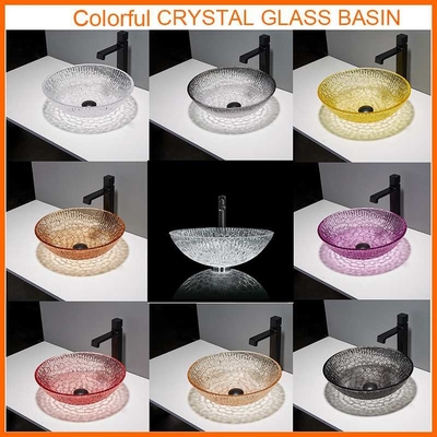 Ciotola di vetro artistica rotonda del lavandino della nave di Crystal Wash Basins 130mm dell'hotel per il bagno domestico