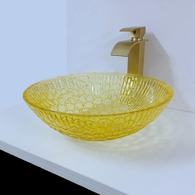 Giallo moderno laccato rotondo dell'oro di vetro 12mm di Crystal Wash Basins Low Profile