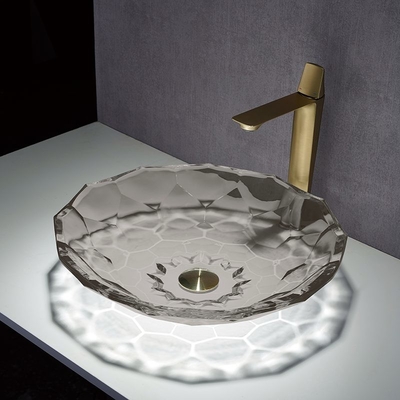 Grey Glass Wash Basin trasparente a 12 pollici, lavandino di vanità del bagno per l'hotel