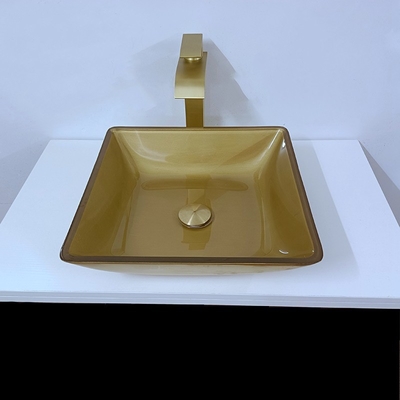 400m l'imbarcazione del quadrato che dell'affondare del bacino della toilette liscia l'oro spazzolato hanno temperato di vetro