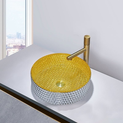 Altezza interna dell'OEM del lavabo di colore di vetro robusto 120mm dell'oro