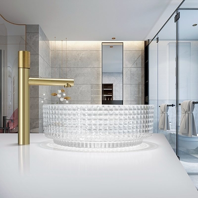 Lavabo di vetro a forma di del cilindro europeo Crystal Clear Sink Diemater 14,8»