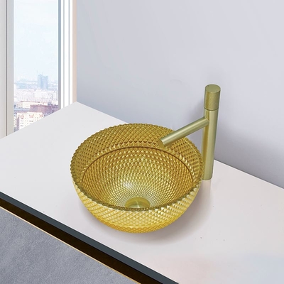 il bagno di colore dell'oro del lavabo di vetro del foro di scolo di 45mm 18K affonda per l'hotel domestico