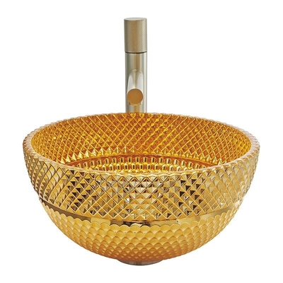 Il bagno di vetro rotondo di colore dell'oro del lavabo 24K affonda facile mantiene