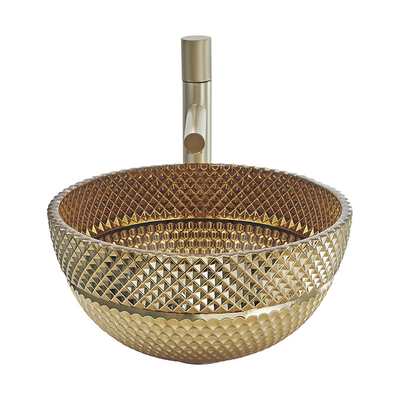 La ciotola britannica di colore dell'oro di Crystal Glass Wash Basin In modella i lavandini del controsoffitto del bagno