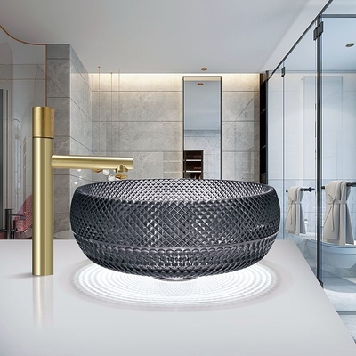 Controsoffitto italiano di colore del nero di Crystal Glass Vessel Basins Transparent di progettazione