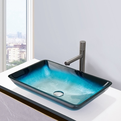 Solido rettangolare temperato blu del piano d'appoggio della ciotola di vetro dei lavabi del bagno di pendenza