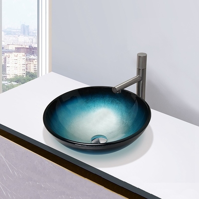 Pulito facile del lavandino della ciotola rotonda blu nera di vetro temperato bagno del lavabo
