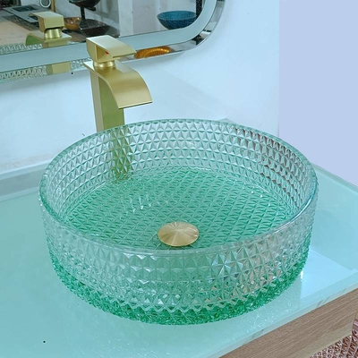 Diamond Shape Crystal Glass Vessel affonda il fondo di verde del lavabo del piano d'appoggio