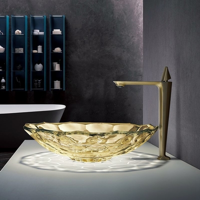 Controsoffitto di Crystal Vessel Sinks Yellow Color del lavabo di vetro di forma della palla dell'OEM
