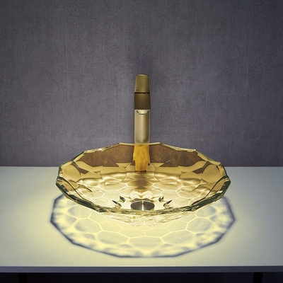 Controsoffitto di Crystal Vessel Sinks Yellow Color del lavabo di vetro di forma della palla dell'OEM