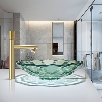 Il colore verde chiaro Crystal Glass Wash Basin Football modella la ciotola del bacino del controsoffitto