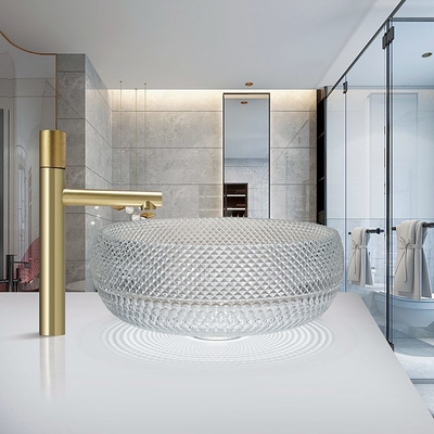 spessore Crystal Clear Glass Vessel Basins di 12mm per l'ufficio Art Deco Round Shape