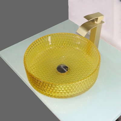 Crystal Glass Wash Basin Cylindrical giallo modella il lavandino della nave del controsoffitto
