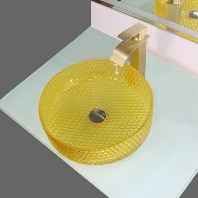 Crystal Glass Wash Basin Cylindrical giallo modella il lavandino della nave del controsoffitto