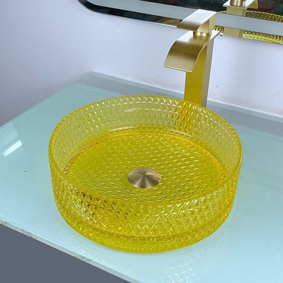 Crystal Glass Wash Basin Cylindrical giallo modella il lavandino della nave del controsoffitto