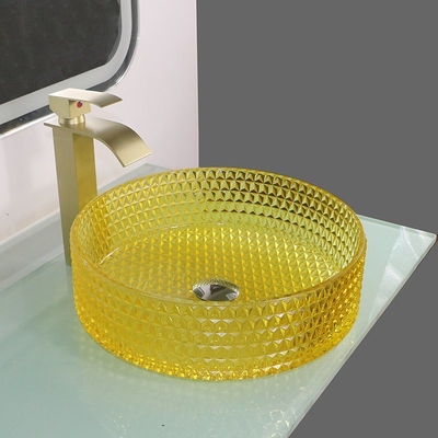 Crystal Glass Wash Basin Cylindrical giallo modella il lavandino della nave del controsoffitto