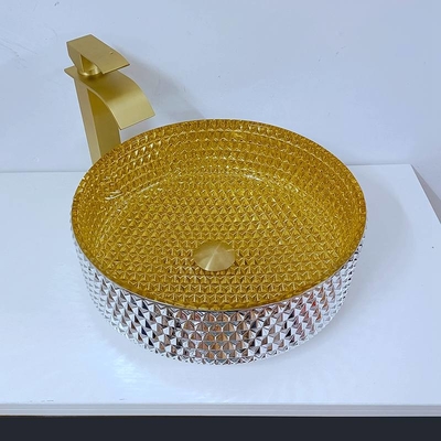 L'oro Shinning Crystal Glass Wash Basin Cylindrical modella i lavandini della nave del bagno