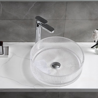 Bande verticali moderne di Crystal Clear Glass Wash Basin che fondono sotto pressione i lavandini del bacino del bagno