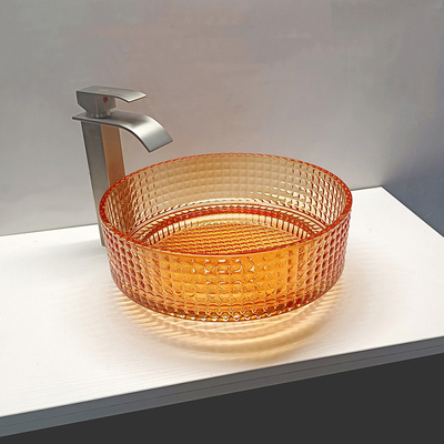 Lavandino del bagno del controsoffitto della nave di Crystal Glass Wash Basin Decorated di colore di Oranger
