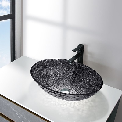 Lavandini di fusione sotto pressione neri trasparenti del controsoffitto del bagno di Crystal Glass Wash Basin Bowl