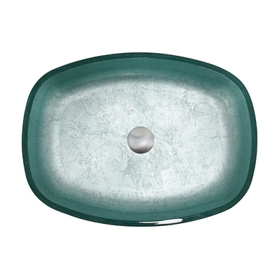 L'argento della stagnola ha temperato il solido del piano d'appoggio di forma del melone della ciotola di vetro dei lavabi del bagno