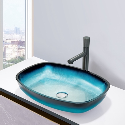 Il blu di vetro di pendenza ha temperato i lavabi che del bagno il melone modella il controsoffitto del piano d'appoggio montato