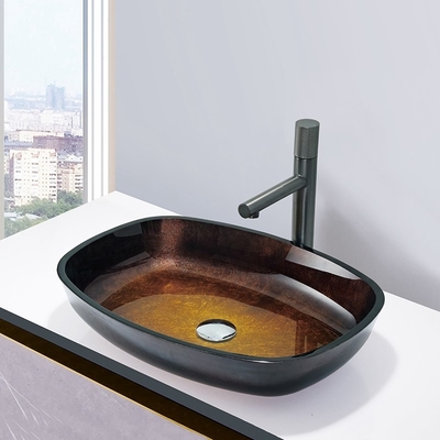 La pendenza Brown ha temperato i lavabi che del bagno il melone modella i lavandini di vetro solidi del piano d'appoggio