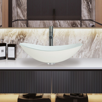 Lavabo bianco lucido temperato a forma di del lavandino di vetro della barca l'alto graffia resistente
