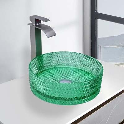 Lavabo da parete in vetro verde trasparente. Lavabi da bagno
